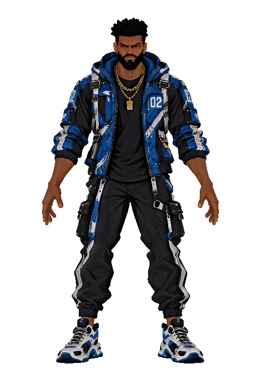 Clint Bowler in a balanced standing pose, wearing his blue number 02 jacket.